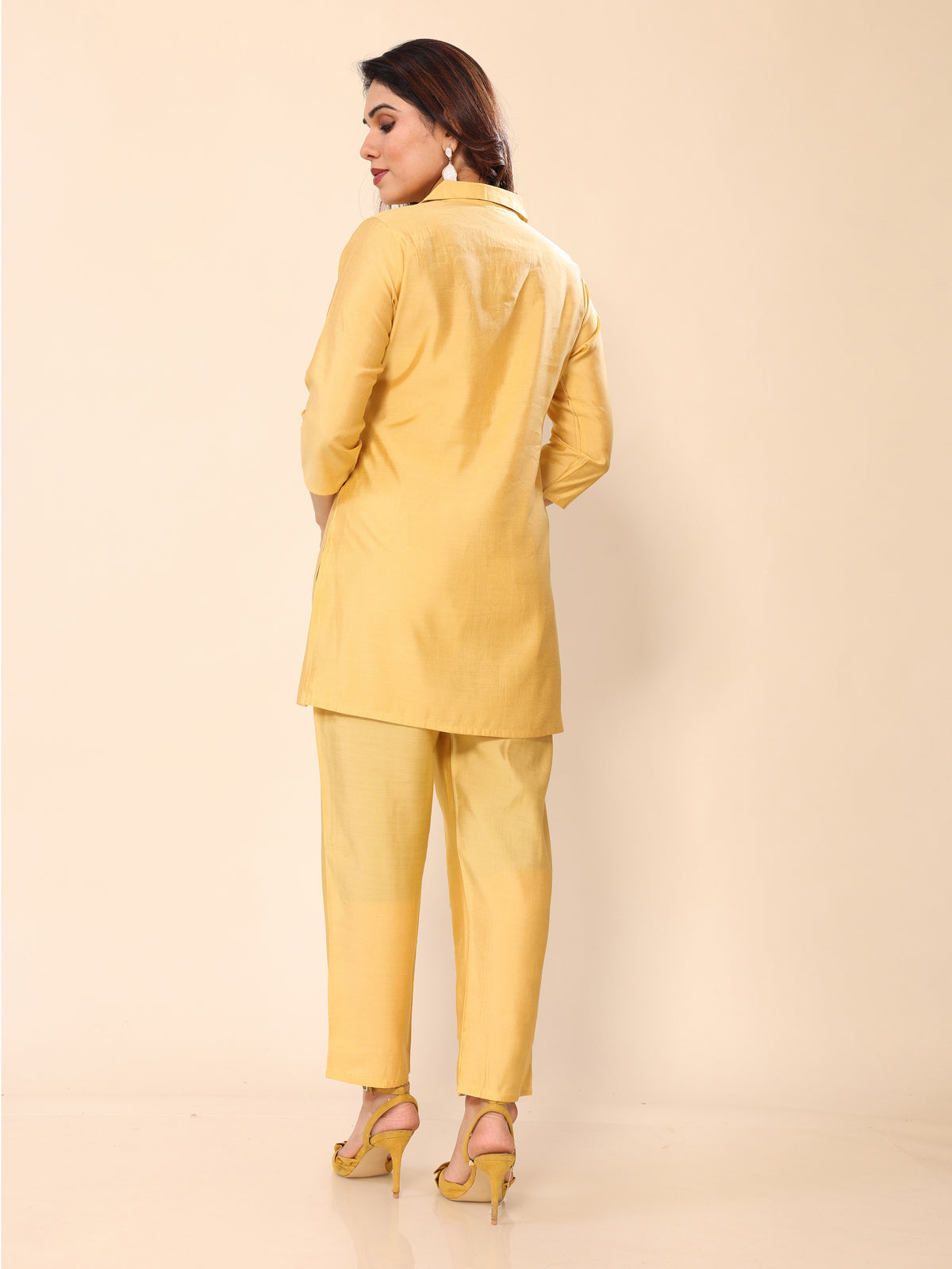 Yellow Floral Embroidery Cotton Co-ords Set