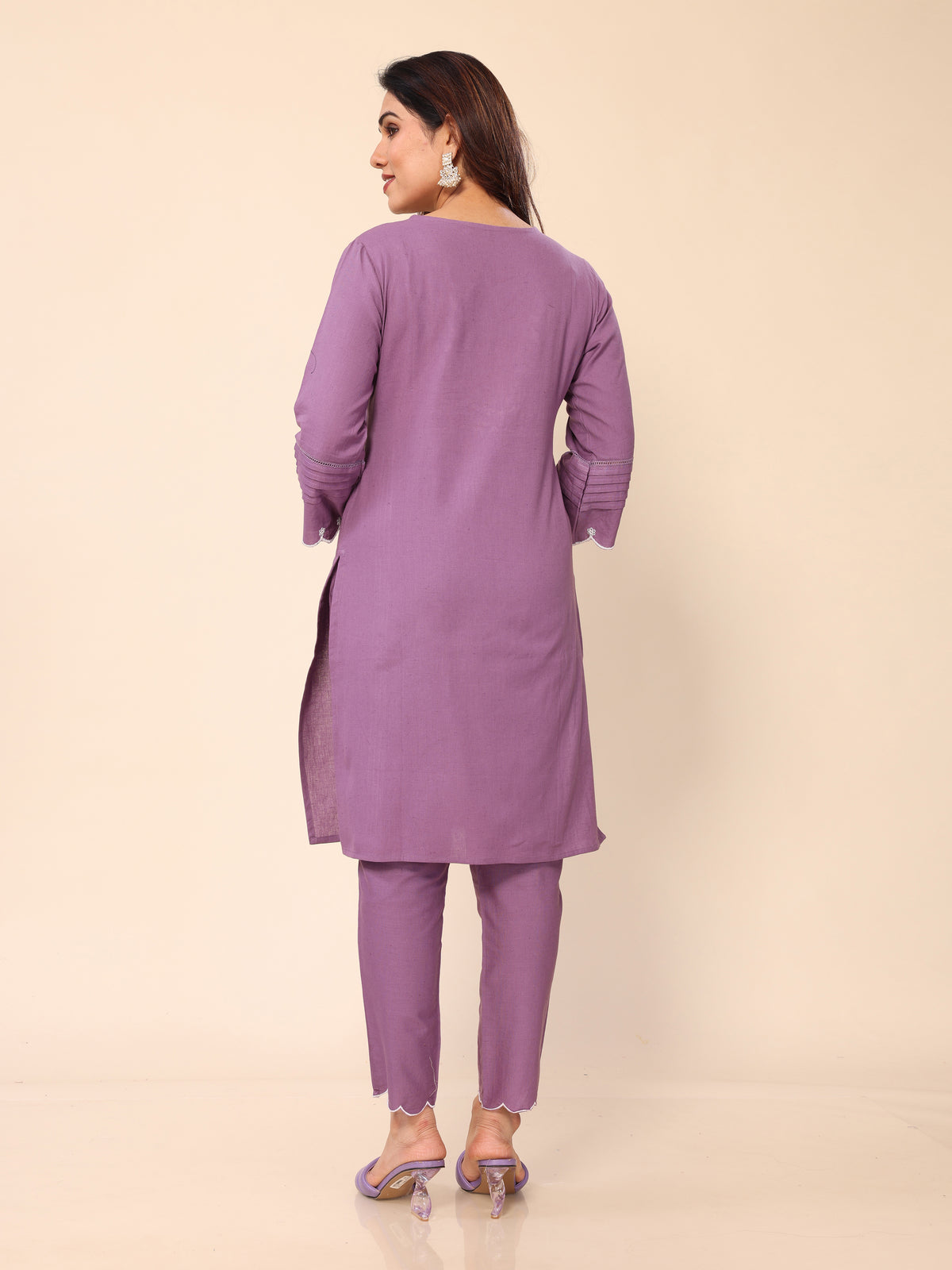 Purple Floral Embroidered Cotton Kurta with Pants