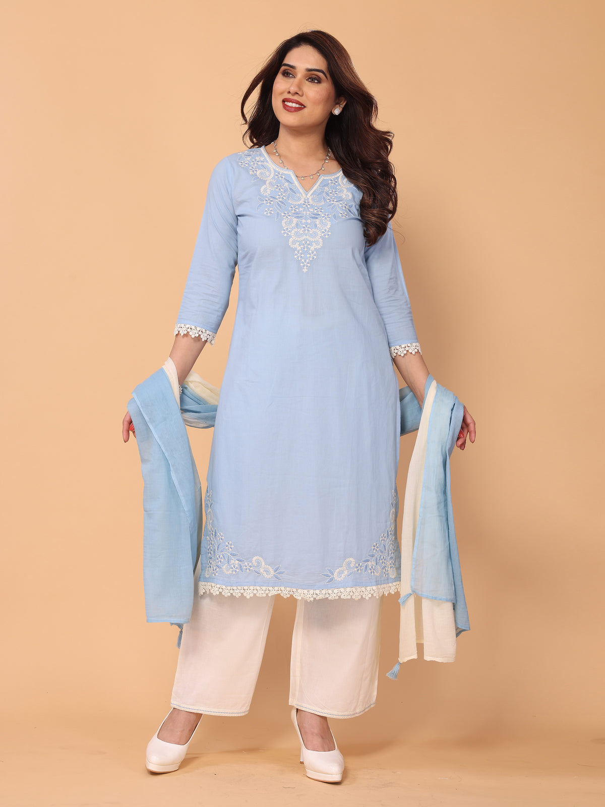 Graceful Light Blue Kurta Palazzo Set with Embroidery