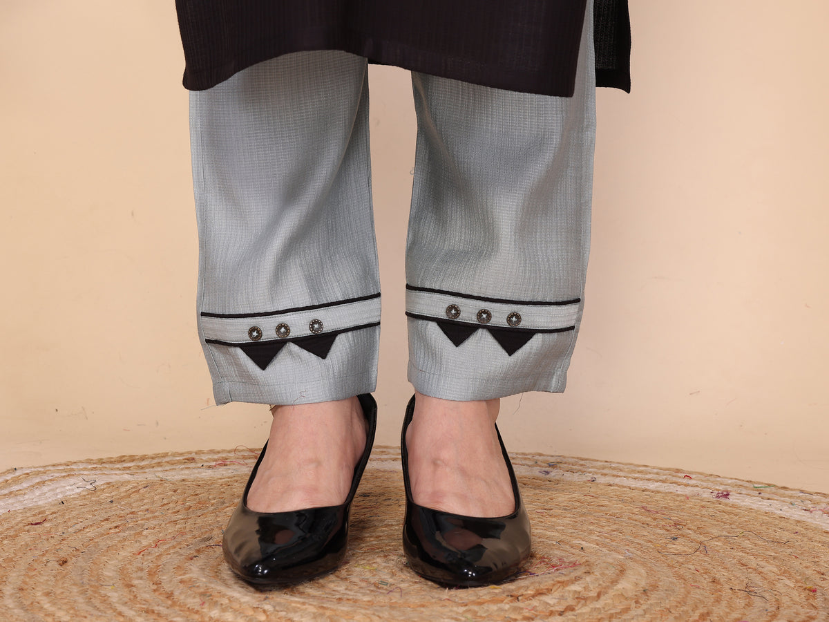 BLACK KURTA SET WITH ORGANZA DUPATTA