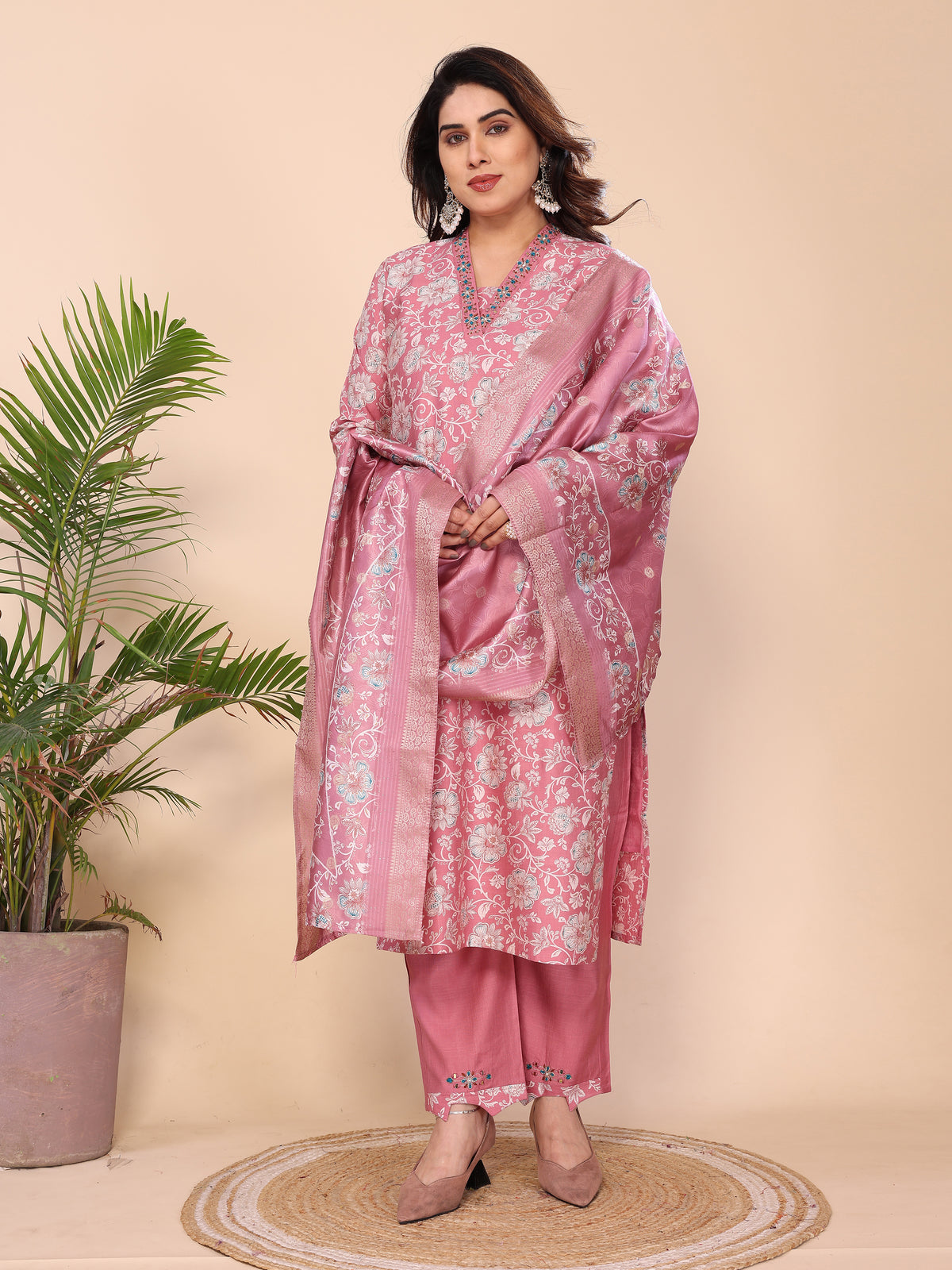 Mul Chanderi Kurta Set With Dupatta