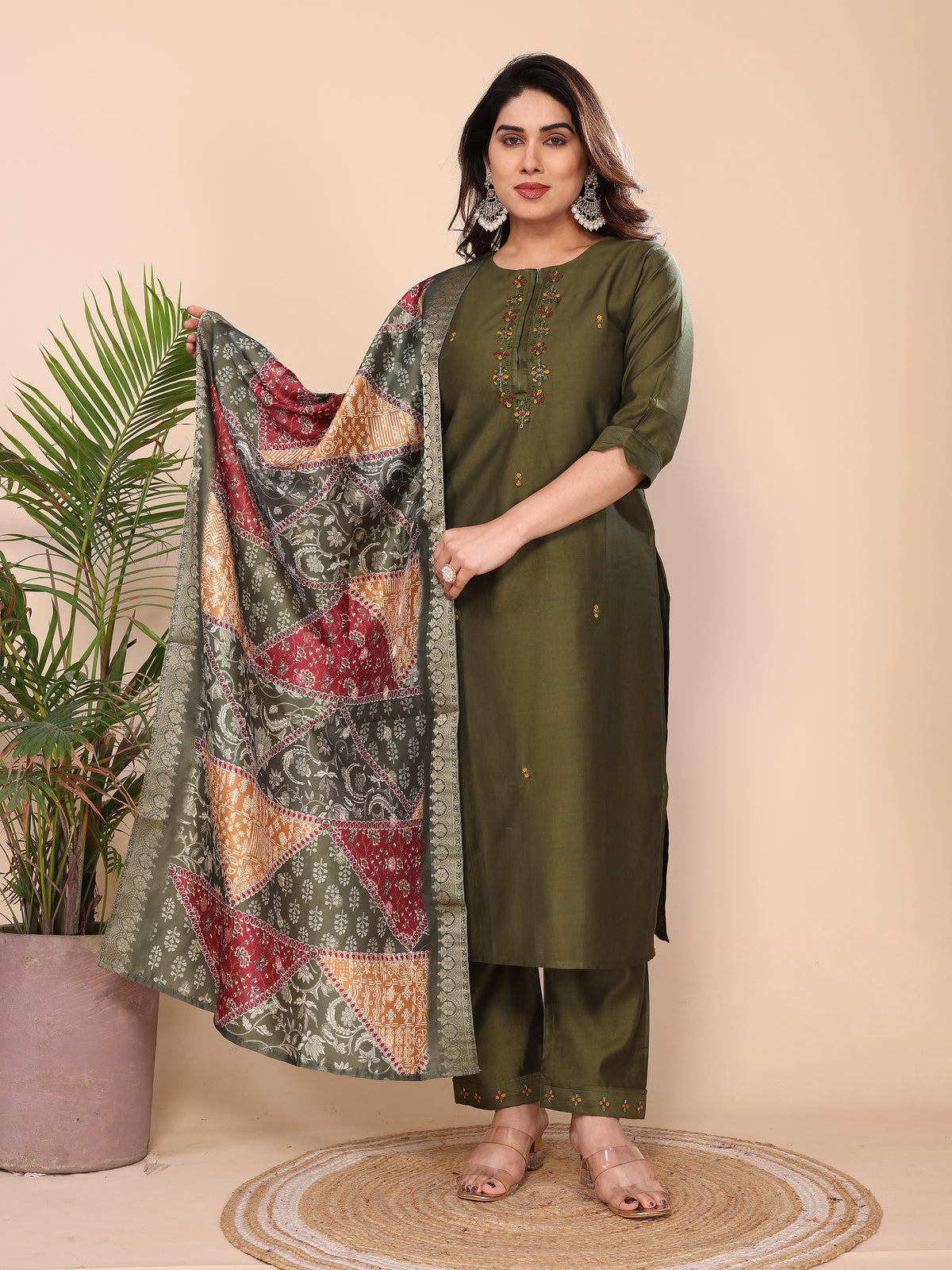 CHANDERI COTTON SUIT SET WITH ORGANZA DUPATTA