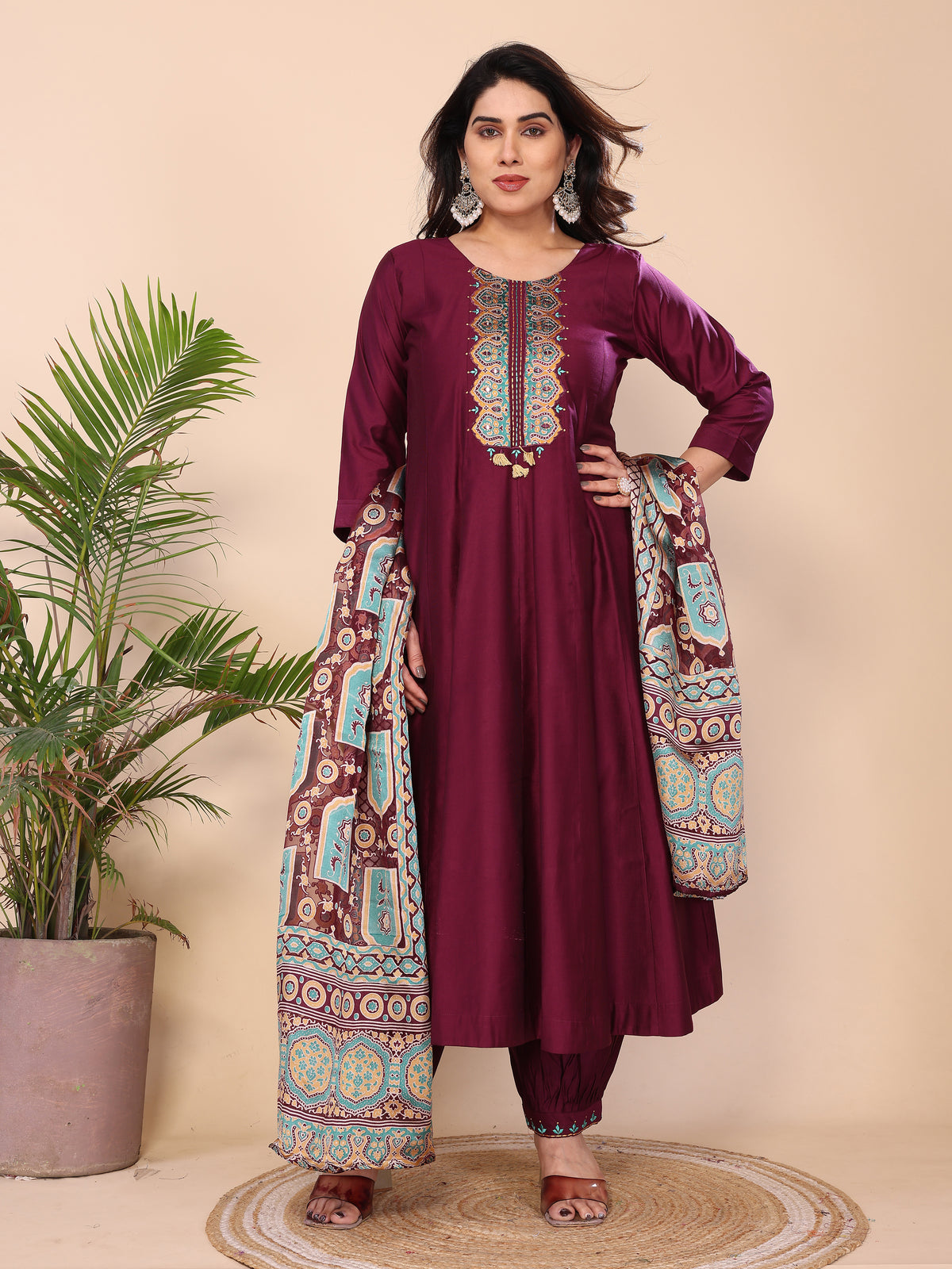 MUL CHANDERI SUIT SET WITH DUPATTA