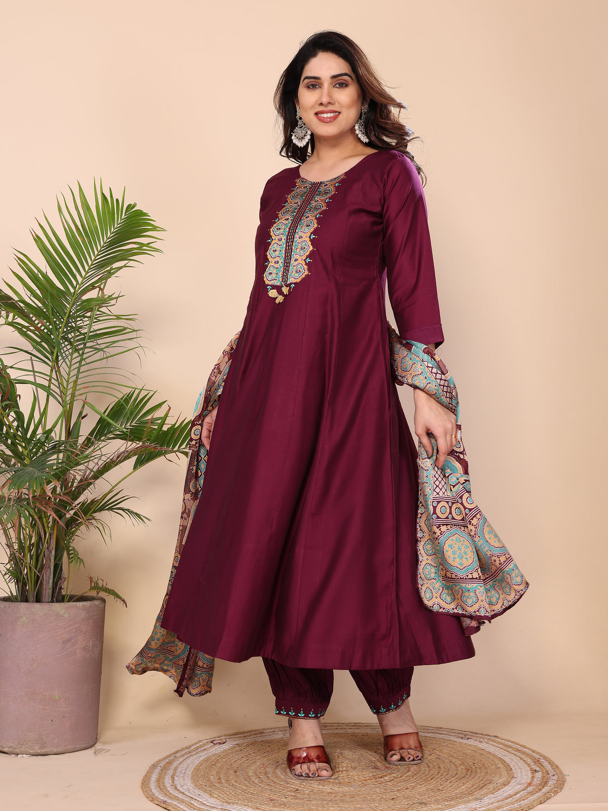 MUL CHANDERI SUIT SET WITH DUPATTA