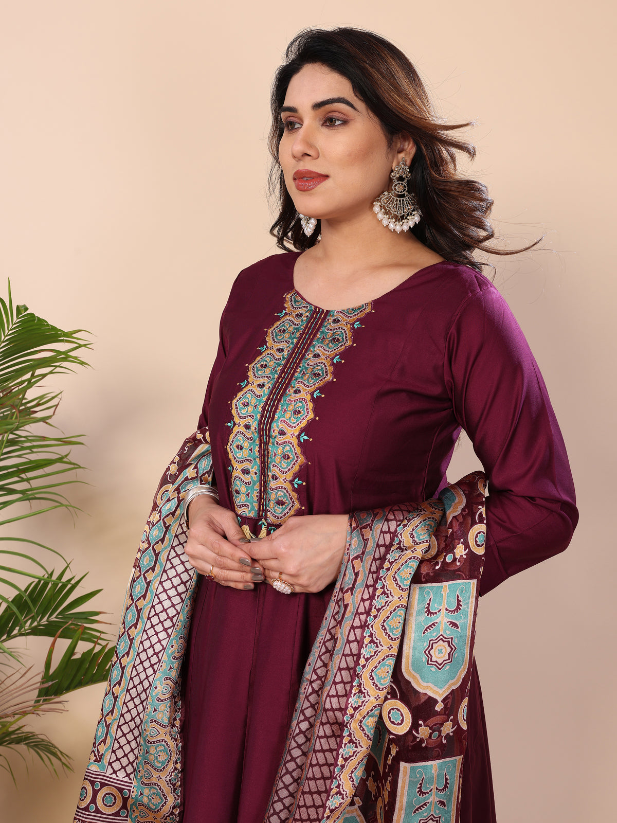 MUL CHANDERI SUIT SET WITH DUPATTA