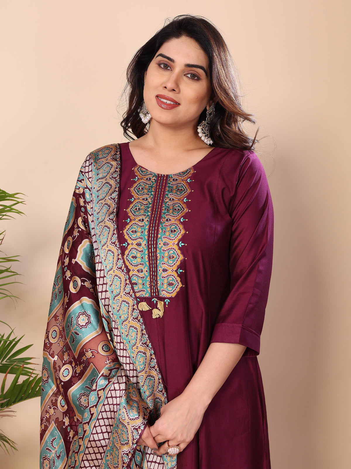 MUL CHANDERI SUIT SET WITH DUPATTA