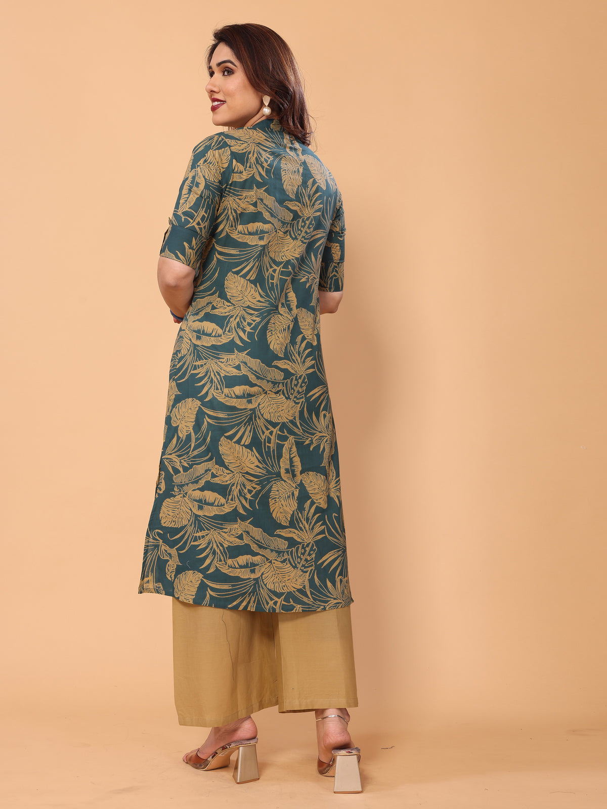 Cyan Blue Cotton Floral Printed Kurta Palazzo Set
