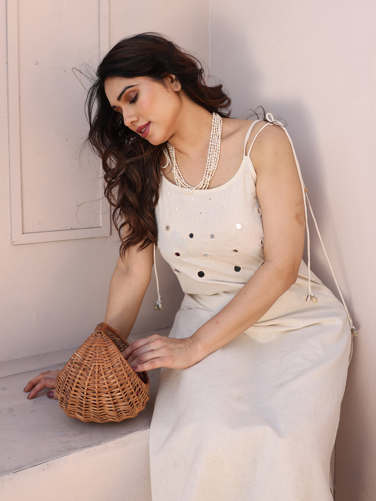 White Mirror Patch Work Embroidery Kurta Pant Set