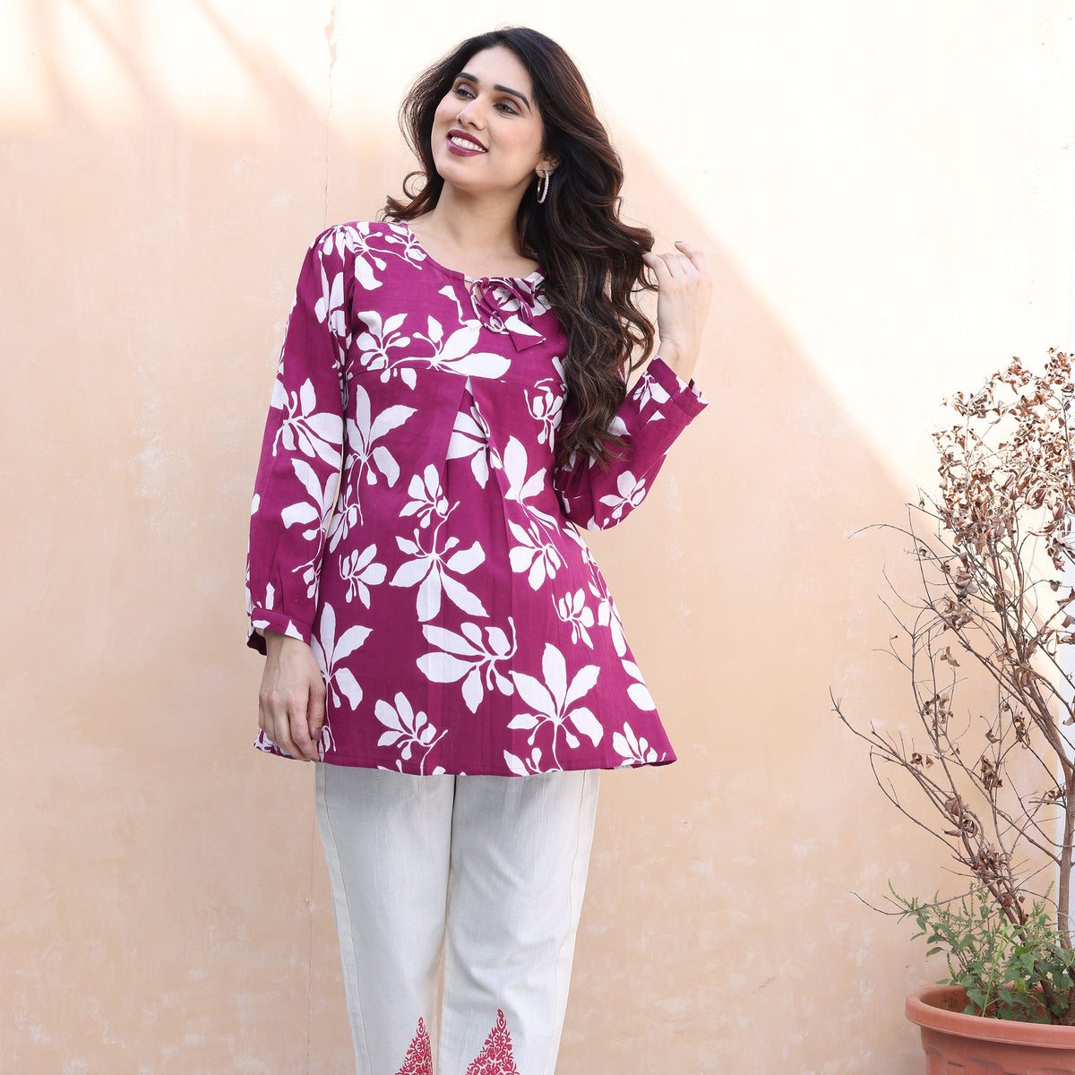 Magenta Floral Printed Cotton Co-ords Set