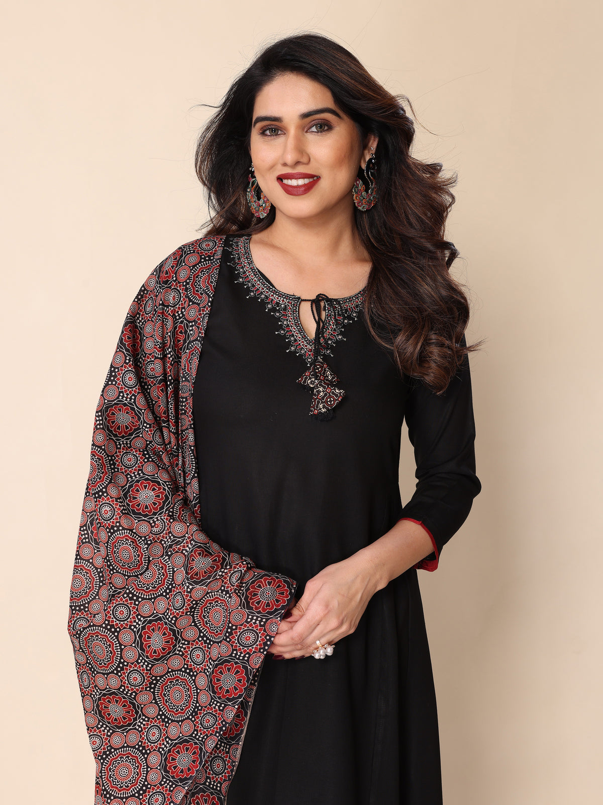 Black Kurta Palazzo Set with Ajrakh Print Dupatta – A Fusion of Tradition and Style