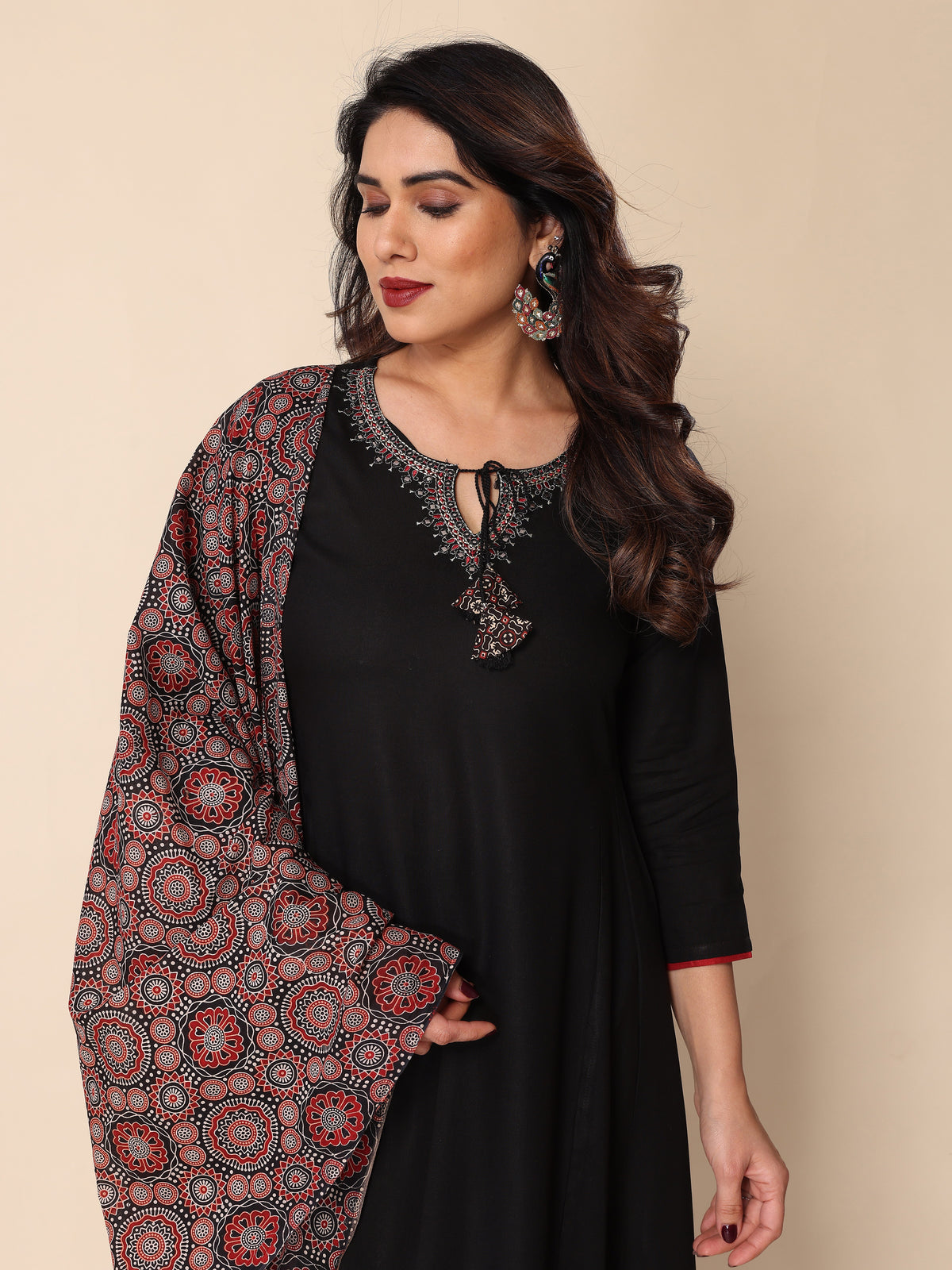 Black Kurta Palazzo Set with Ajrakh Print Dupatta – A Fusion of Tradition and Style