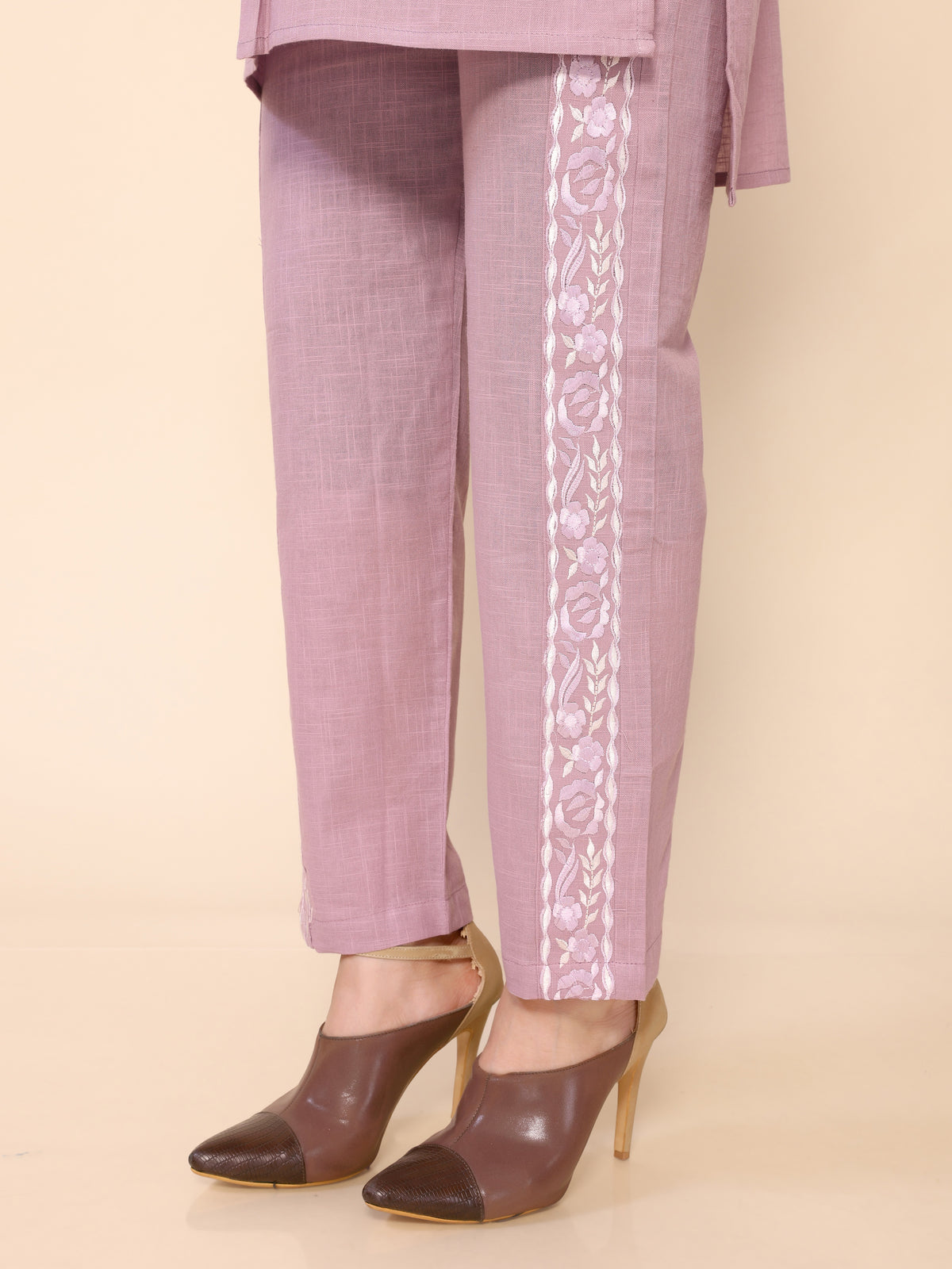 Pink Neck Yoke Embroidery Cotton Co-ords Set