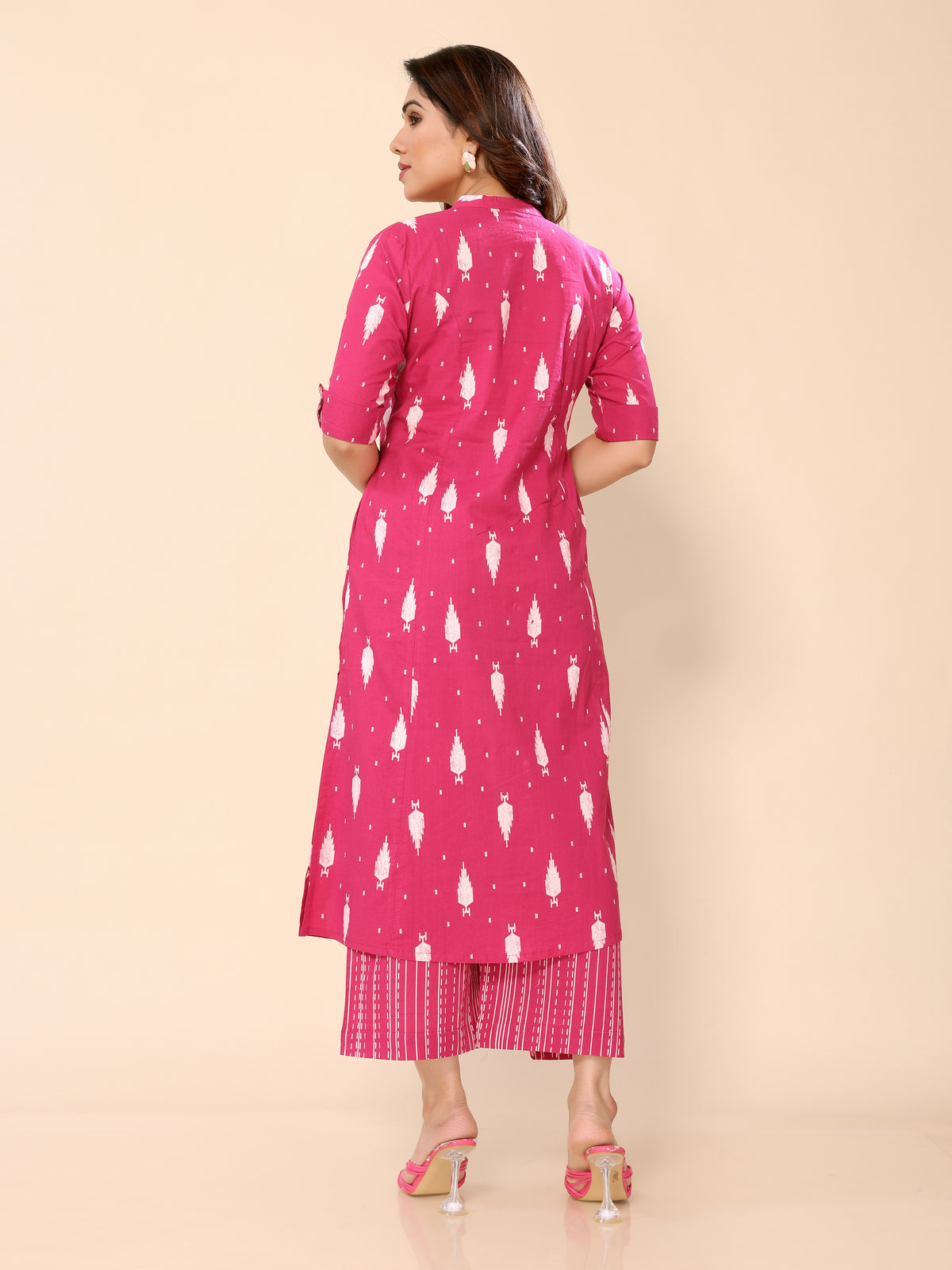 Pink Printed Cotton Kurta with Palazzo