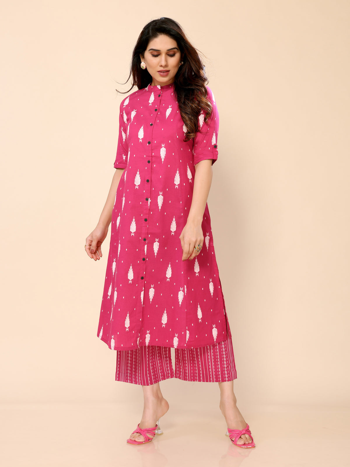 Pink Printed Cotton Kurta with Palazzo
