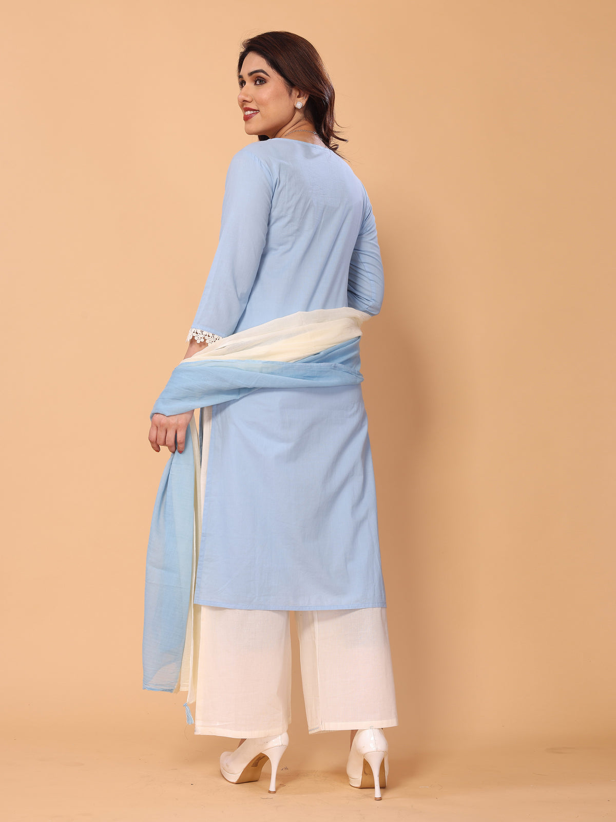 Graceful Light Blue Kurta Palazzo Set with Embroidery