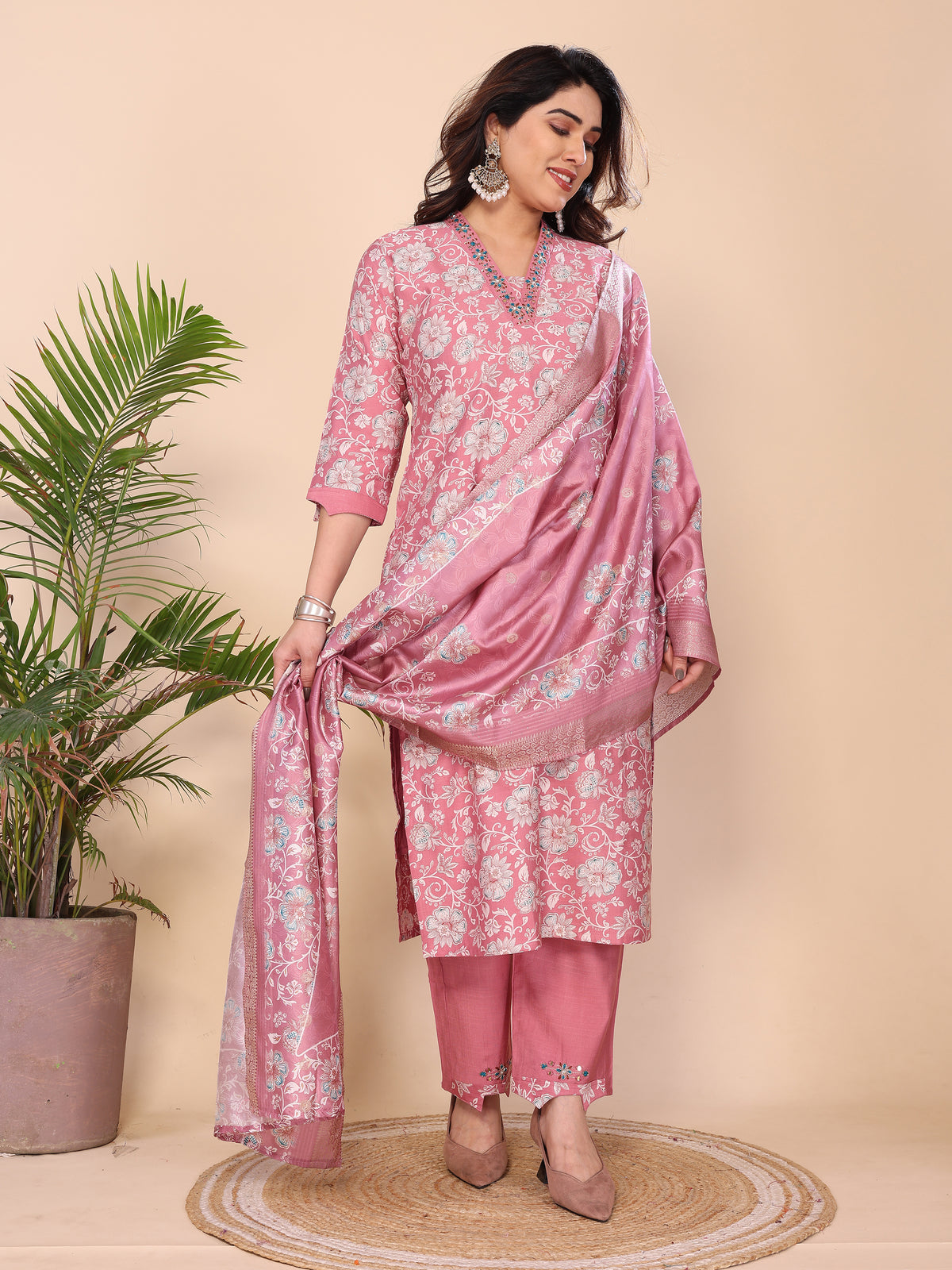 Mul Chanderi Kurta Set With Dupatta