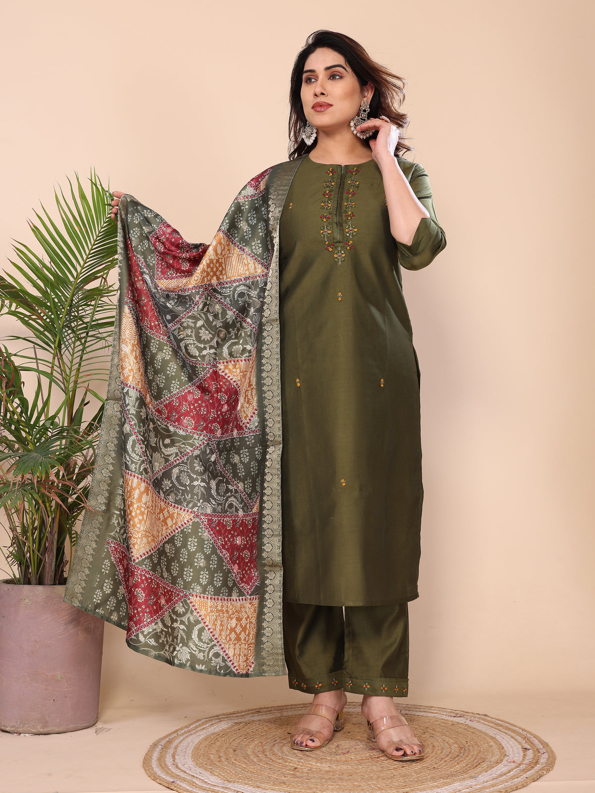 CHANDERI COTTON SUIT SET WITH ORGANZA DUPATTA