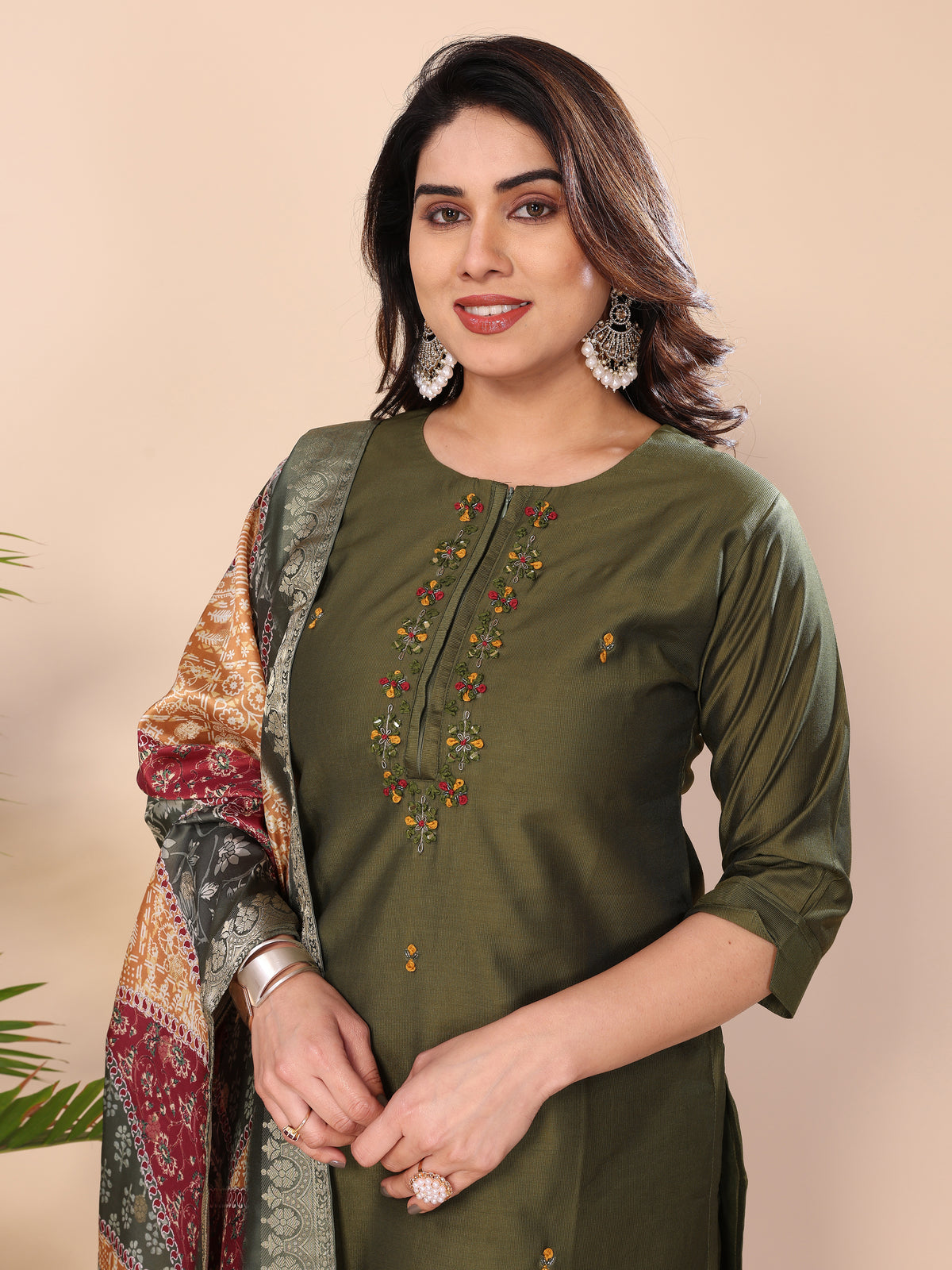 CHANDERI COTTON SUIT SET WITH ORGANZA DUPATTA