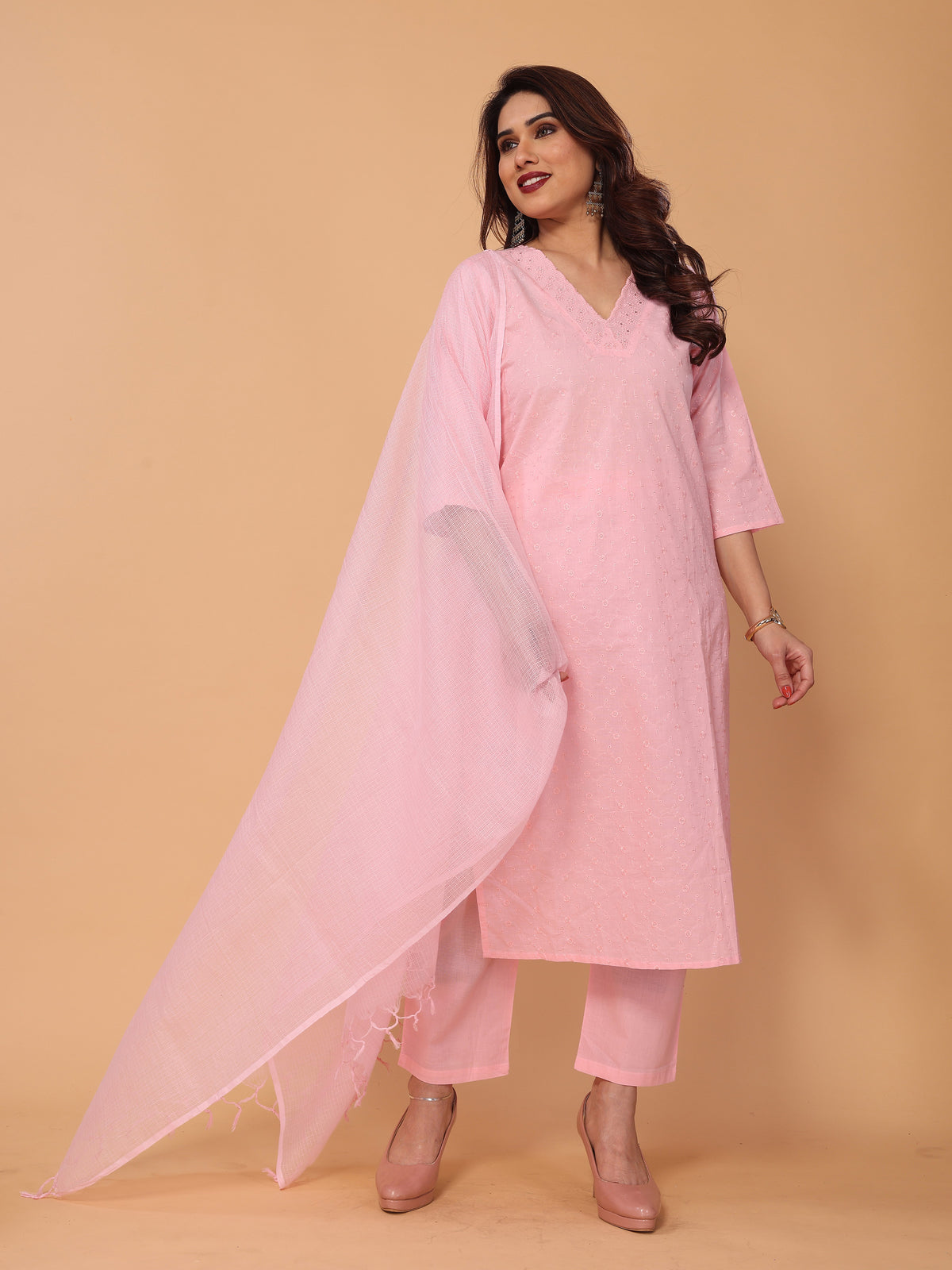 Charming Pink Floral Embroidered Kurta Set with Pant and Dupatta