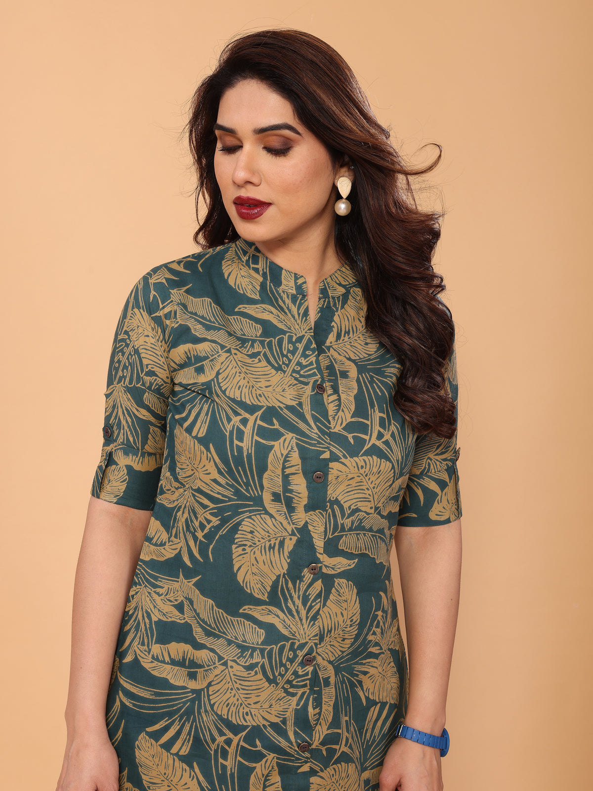 Cyan Blue Cotton Floral Printed Kurta Palazzo Set