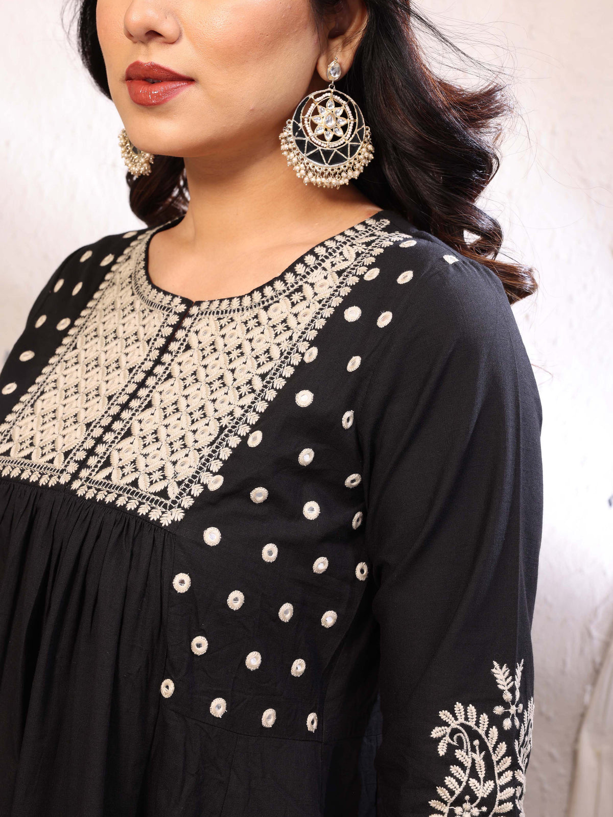 Black Flared A-Line Mirror Embellished Kurta Palazzo Set