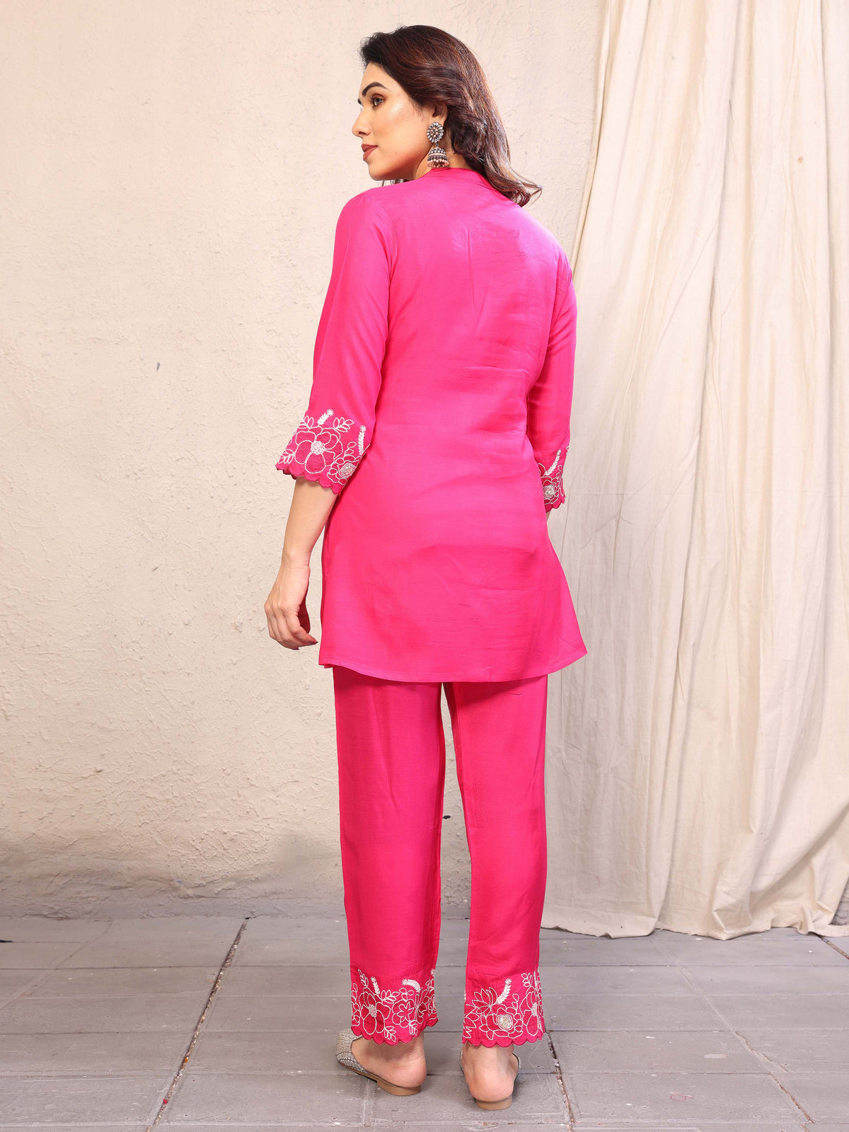 Pink Embroidery Cotton Co-ords Set