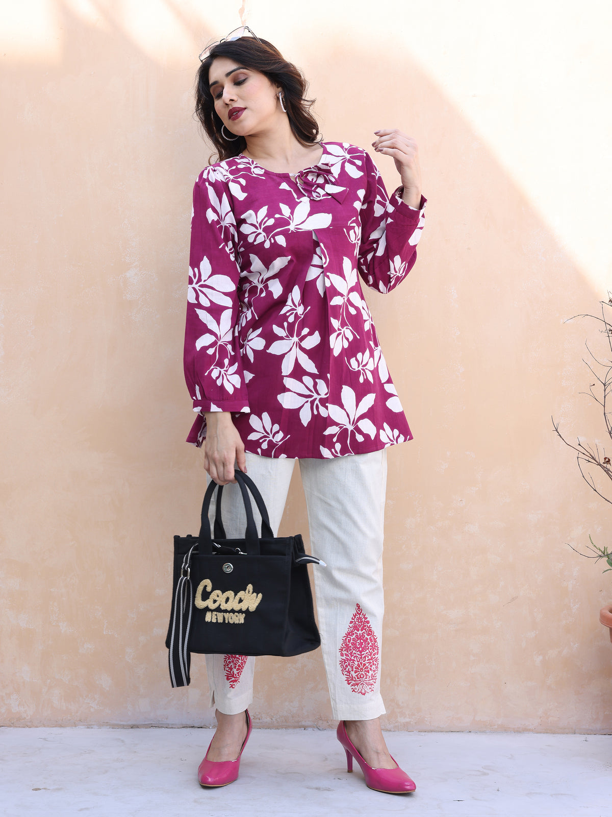Magenta Floral Printed Cotton Co-ords Set