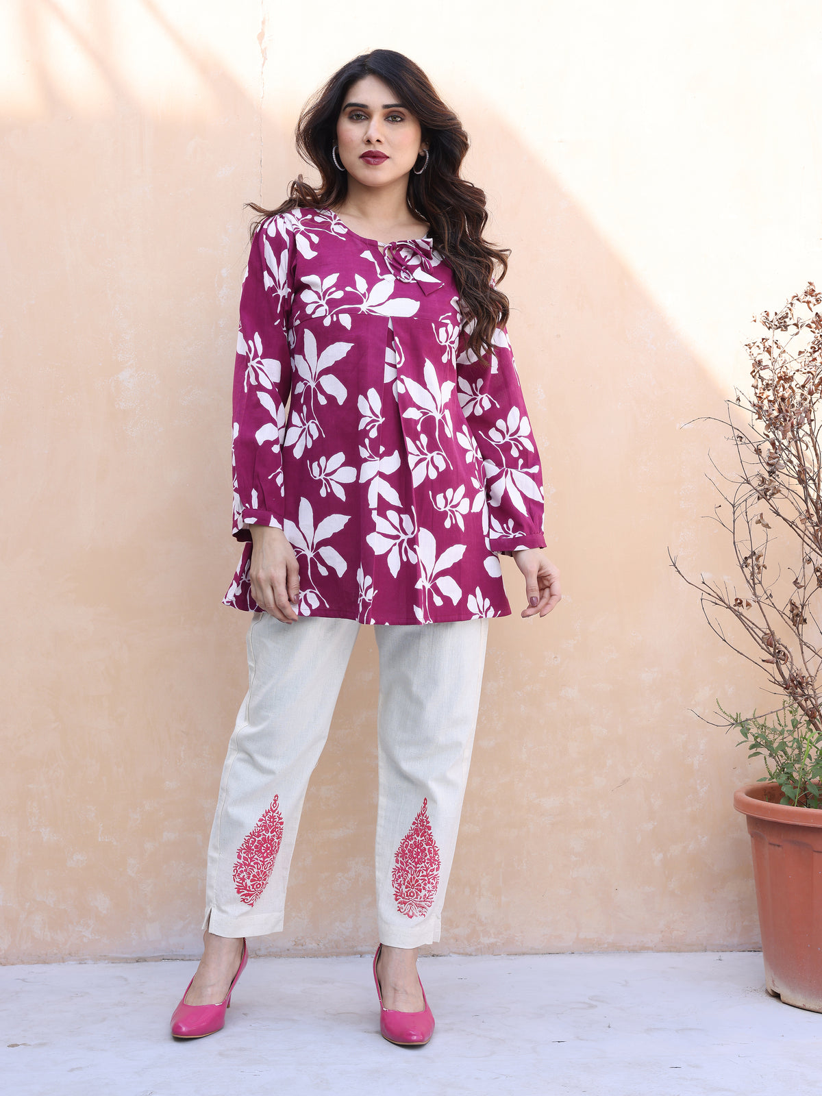 Magenta Floral Printed Cotton Co-ords Set