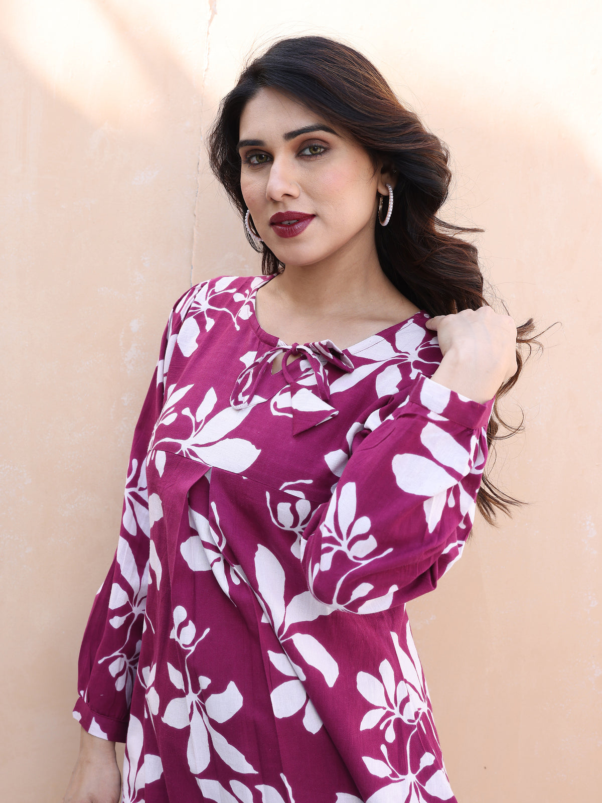 Magenta Floral Printed Cotton Co-ords Set