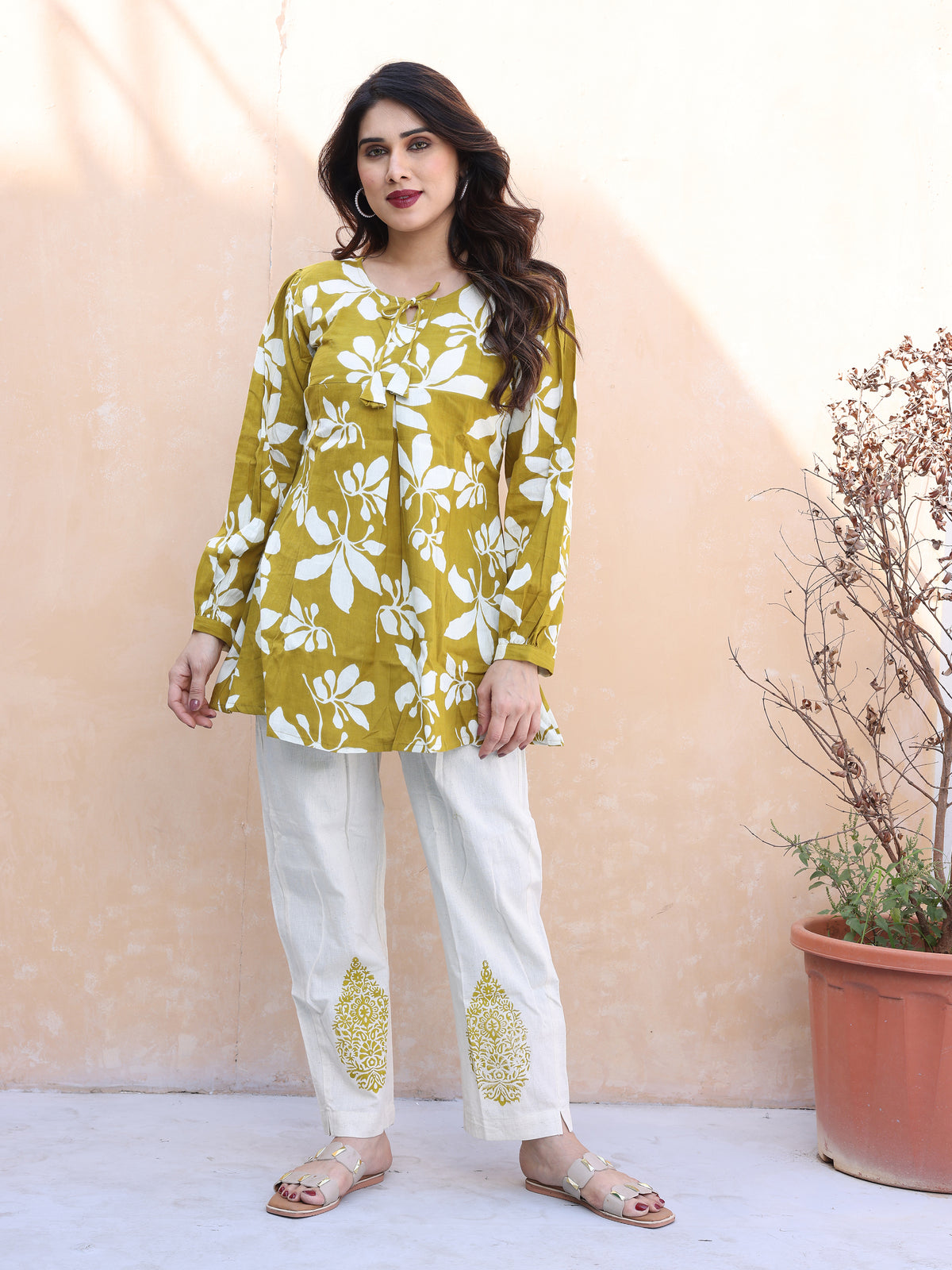 Mustard Yellow Floral Printed Cotton Co-ords Set